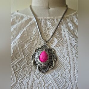 Silver and Pink Pendant Necklace